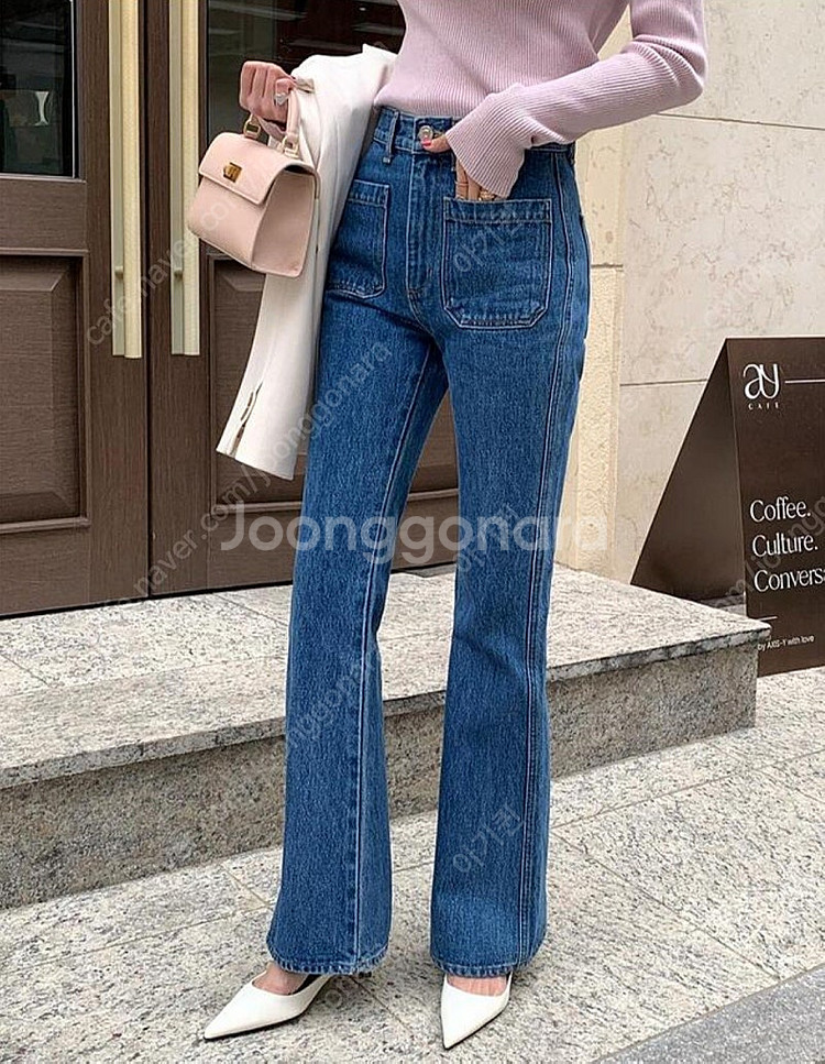 칙스라벨 H 슬림 부츠컷 콘데님(블루,XS,새상품)--4
