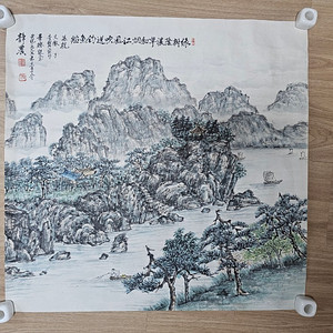 오래된동양화 정농 춘경 산수화그림 낙질 69x67cm 인테리어소품 엔틱 빈티지 판매구성은 사진과같아요