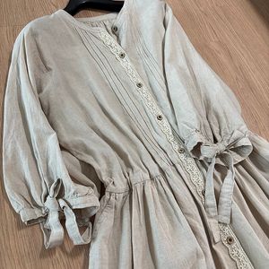 린넨광목 레이스 아일렛 리본 벌룬소매 원피스 출근룩 하객룩 올드머니룩 프렌치시크 75000원