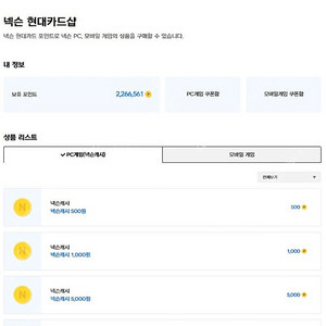 [판매]넥슨 현대카드 포인트 94%판매 합니다.(총 120만)
