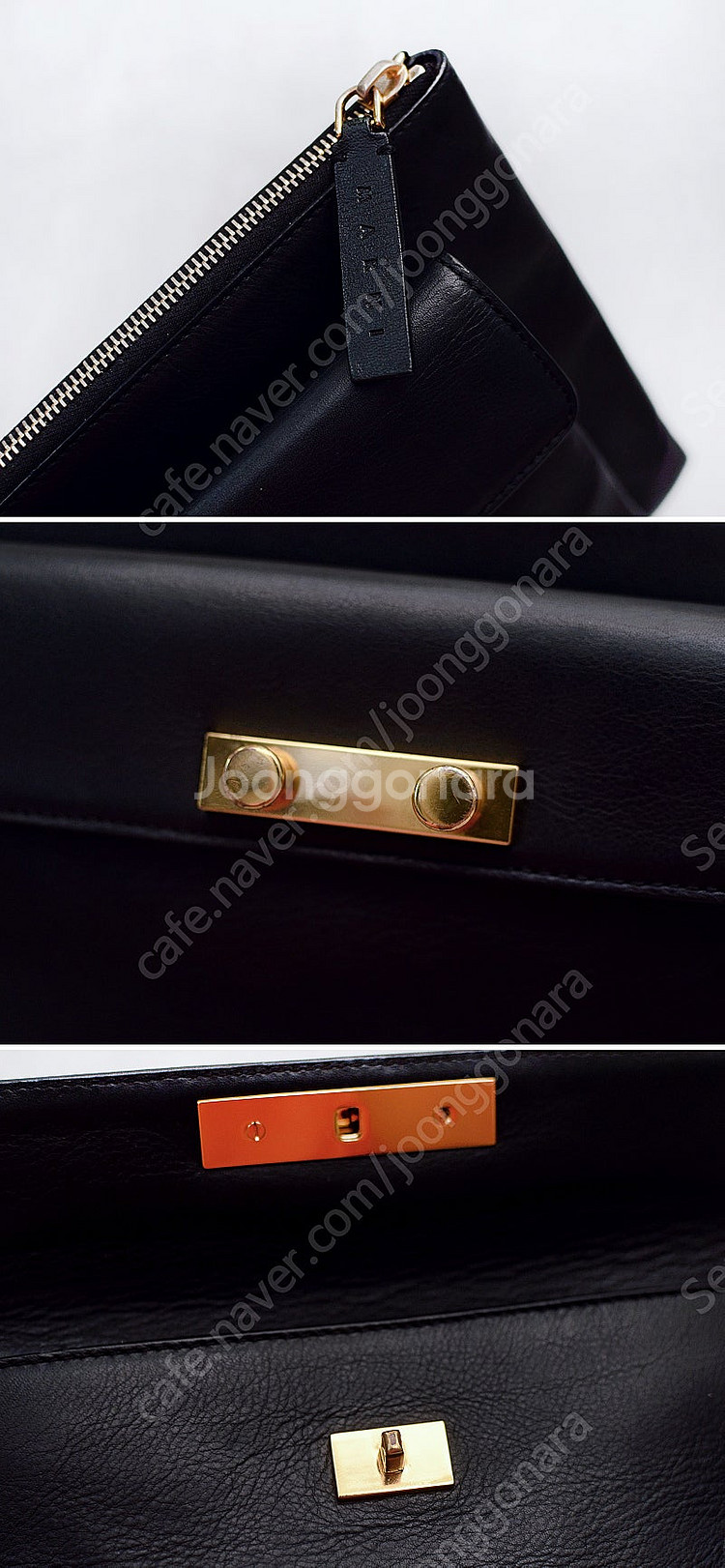 마르니 (MARNI) 금장 블랙 더블포켓 투인원 레더 ...--8