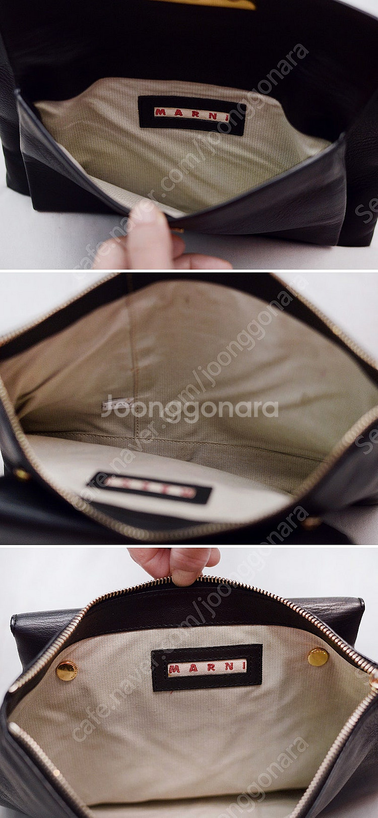 마르니 (MARNI) 금장 블랙 더블포켓 투인원 레더 ...--9