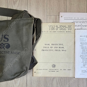 1951년산 M9A1 가스마스크와 매뉴얼 3권