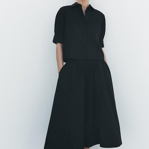 자라 볼륨 미디 스커트 ZW COLLECTION 블랙