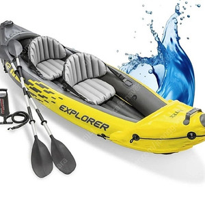 인텍스 Explorer 카약 펌프 패들 세트 2인 에어 고무보트 카누 물놀이 수상 스포츠