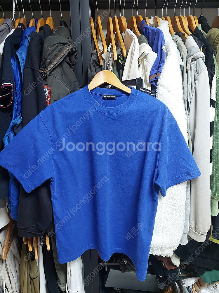 발렌시아가 블루 라운드티 국문탭 반팔 오버핏 실측 10...--0