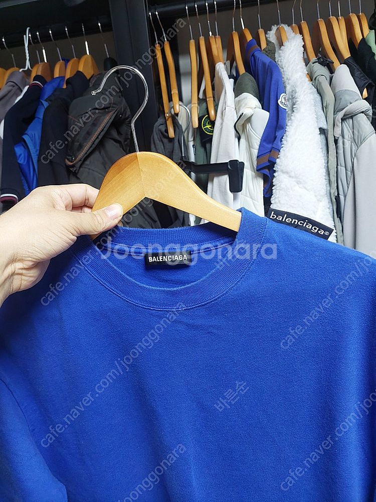 발렌시아가 블루 라운드티 국문탭 반팔 오버핏 실측 10...--2
