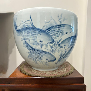 잉어 청화백자 대형 풍수 인테리어 30x35