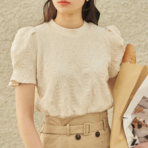플로움 퍼프 케이블 반팔 니트 S / 랑방 마인 오브제 타임 럭키슈에뜨 산드로 마쥬 오르 시에 시스템