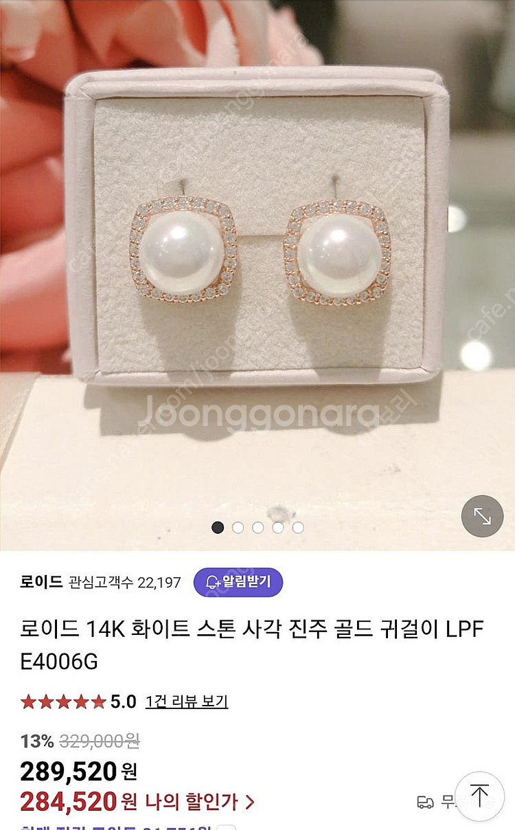 로이드 14k 사각 진주 귀걸이--0