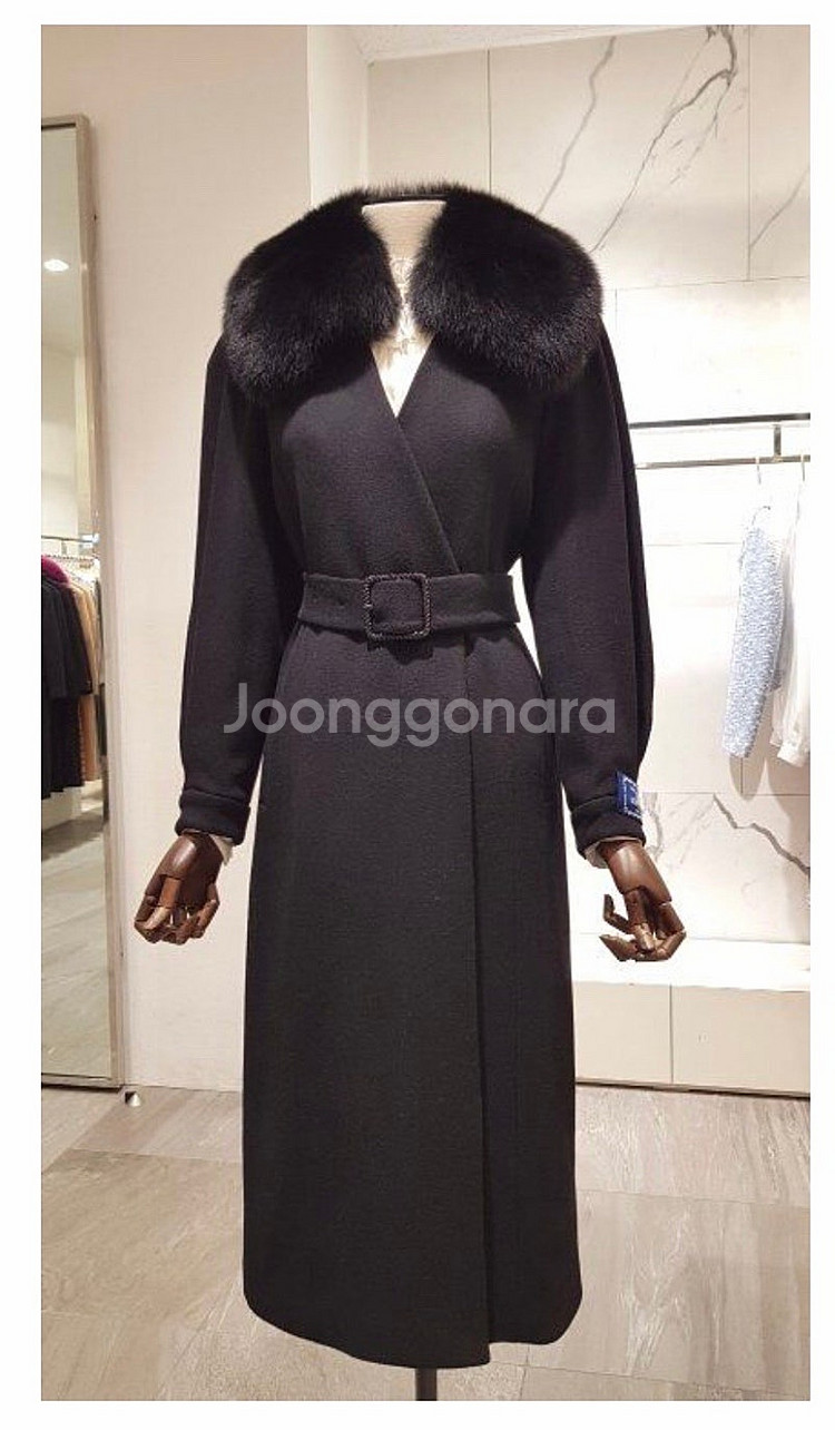 모조에스핀 캐시미어 폭스퍼 블랙 롱코트--1