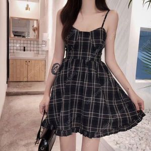 체크 뷔스티에 플레어 키작녀 미니원피스
