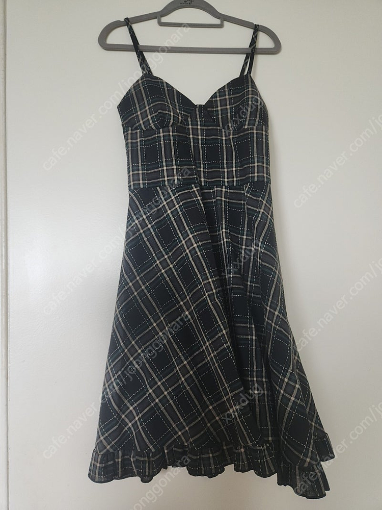 체크 뷔스티에 플레어 키작녀 미니원피스 이미지