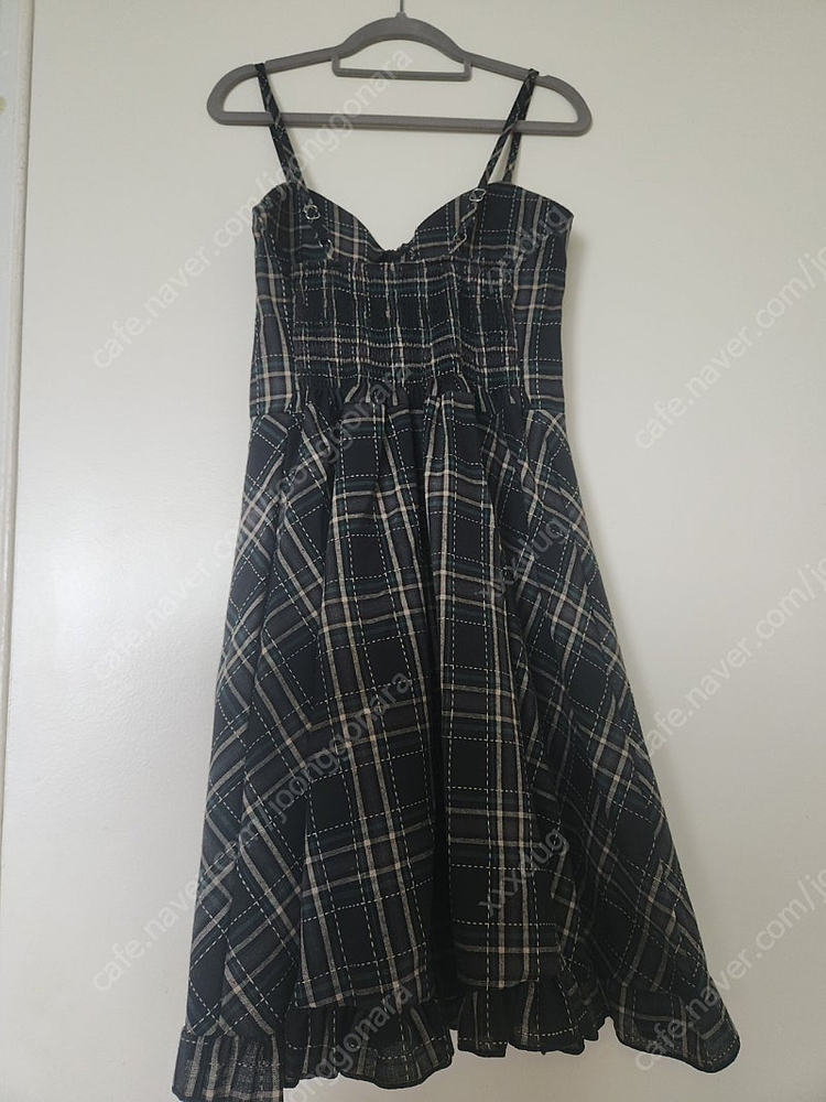 체크 뷔스티에 플레어 키작녀 미니원피스 이미지