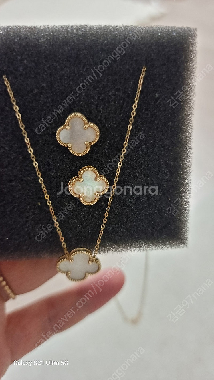 14k 클로버 목걸이귀걸이세트--0
