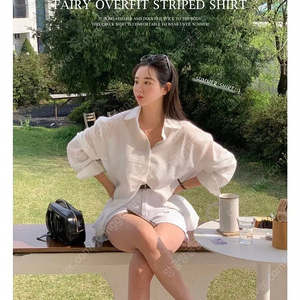 베이델리 페어리 시어서커 오버핏 스트라이프 셔츠