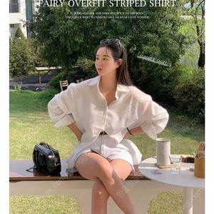 베이델리 페어리 시어서커 오버핏 스트라이프 셔츠