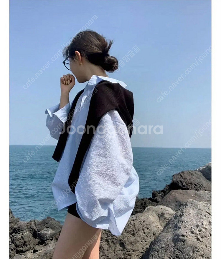 베이델리 페어리 시어서커 오버핏 스트라이프 셔츠--1