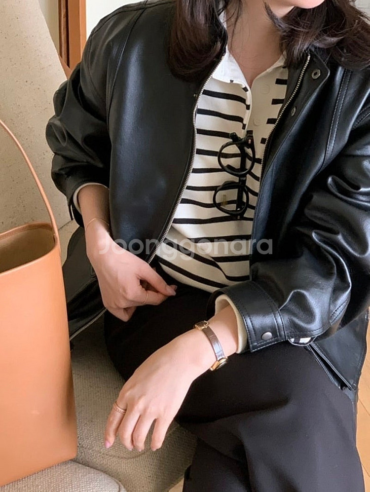 블룸인메이 빈티지 레더 블루종 - 블랙--6