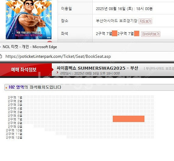 싸이흠뻑쇼 부산 16(토) - 지정석 2연석--1