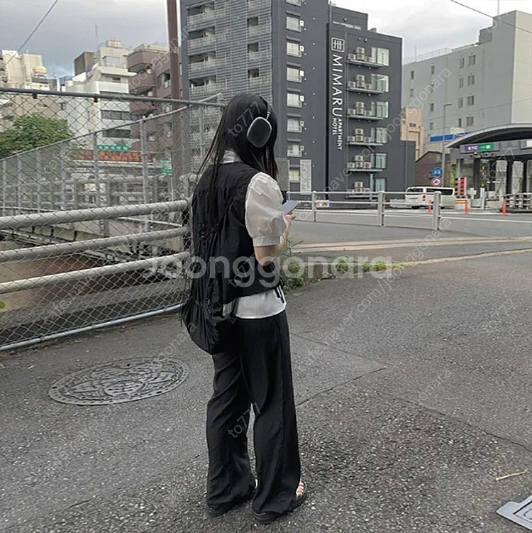 애니원모어 라이튼 블랙 나일론 팬츠--0