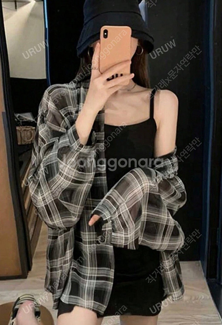 여름 시스루 루즈핏 체크셔츠 빅사이즈 에어컨 바람막이 ...--0