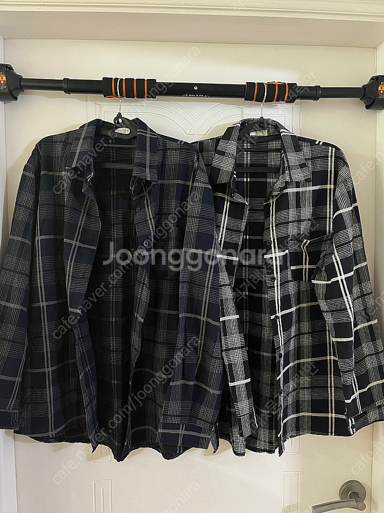 데쥬 Dejou 남녀공용 네이비 블랙 루즈핏 체크셔츠남...--0