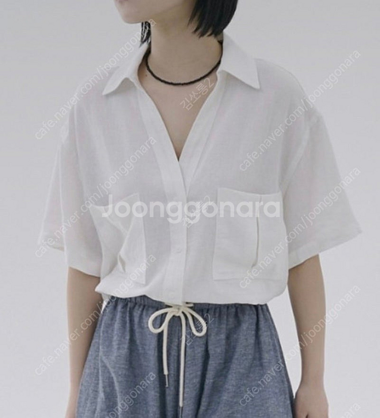 새상품 , 바이민 린넨 포켓 브이넥 셔츠 / 화이트 /...--1