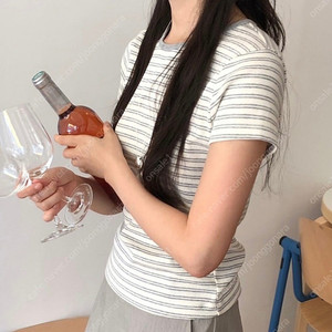 [새상품] 가내스라 일리 스트라이프 티셔츠 멜란지그레이