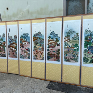 고급 풍속도 자수병풍