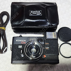 코니카 C35EF(A급), AA2개 전기능OK, 헥사논렌즈 38/2.8, 필터, 캡, 렌즈&파인더크린완료, 스트랩, 케이스.