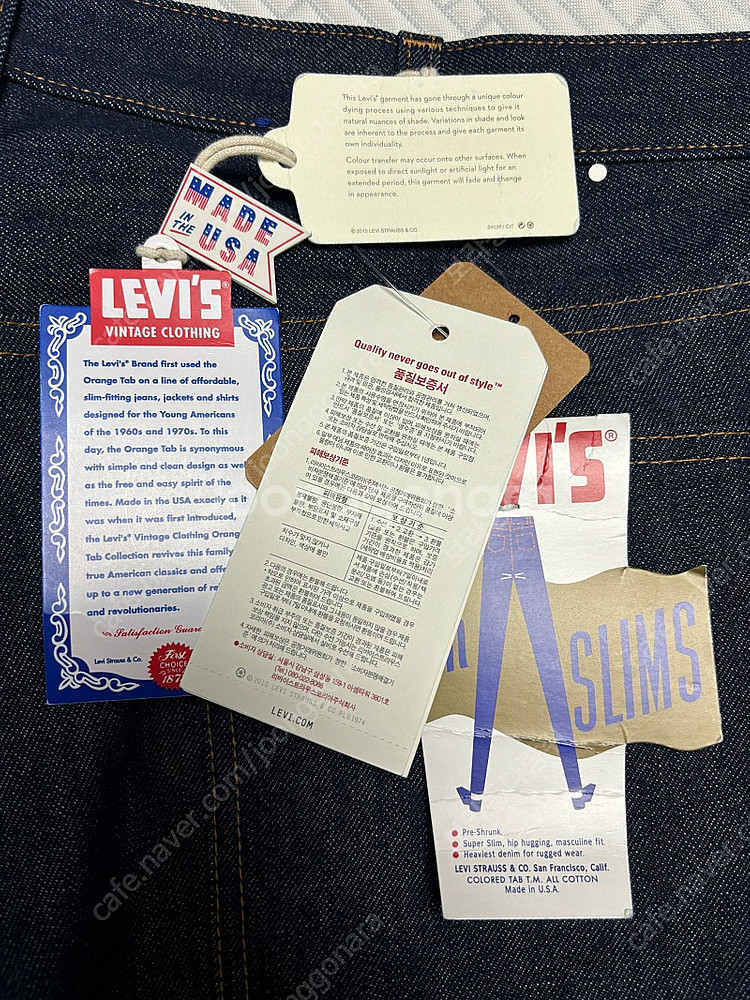 리바이스 LEVI'S LVC 606 1965년 모델 인디고 리지드 슈퍼슬림 미국산 (34 X 34) 새상품--5