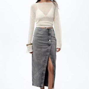 zara 자라 Z1975 크로스 데님 미디 스커트 새상품