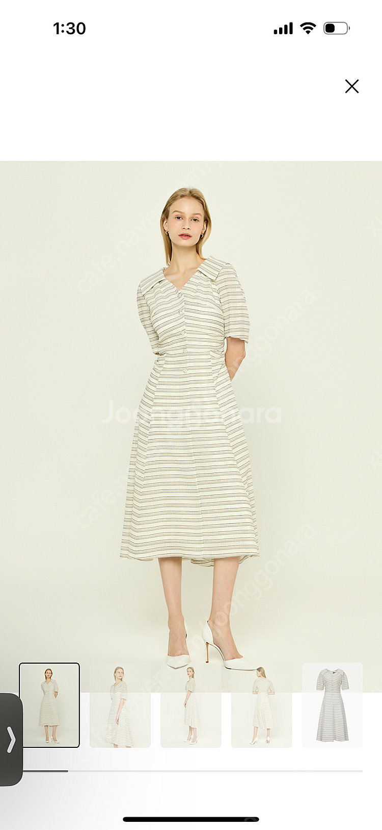 미샤 실크 스트라이프 오픈카라 원피스 (미착용품)--0