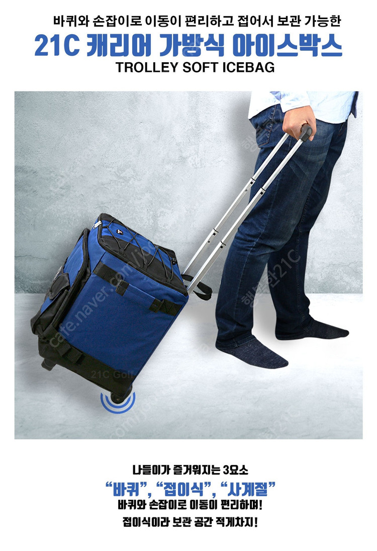 21C 캐리어 3단 손잡이 바퀴달린 아이스박스 가방형 보냉가방 쿨러백 캠핑가방 접이식 나들이 도시락가방 에코백 보냉... 이미지