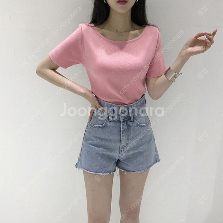 아뜨랑스 보트넥 입술넥 니트 반팔 티셔츠 / 세컨드세컨...--4
