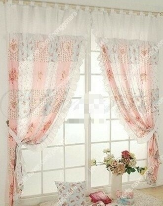 아망떼 커텐 예쁜 꽃무늬 하트 커튼 4장세트--0