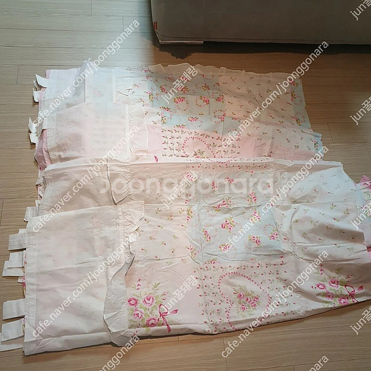 아망떼 커텐 예쁜 꽃무늬 하트 커튼 4장세트--1