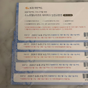 KB카드 로블카드 소노호텔 워터파크 이용권 쿠폰 5매 일괄