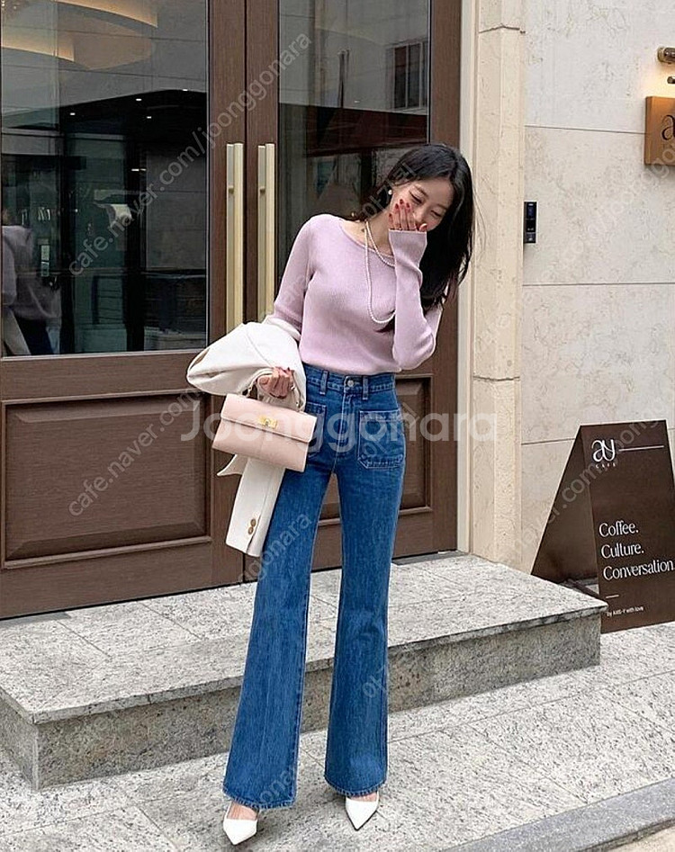 칙스라벨 H 슬림 부츠컷 콘데님(블루,XS,새상품)--1