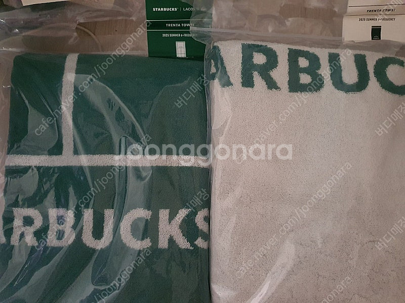 스타벅스 서머 프리퀀시 트렌타올 타월 수건 그린+아이보리 일괄 택포--0