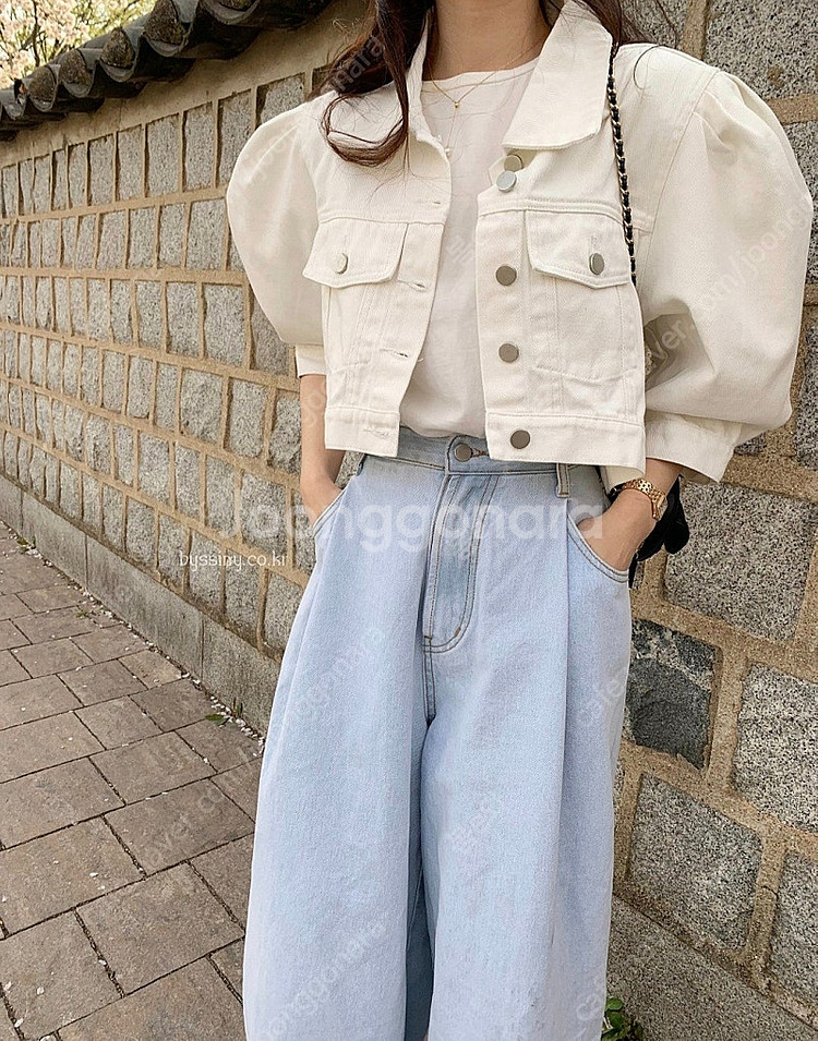 바이 byssiny 씨니 씨니데님자켓 화이트 팔아요--0