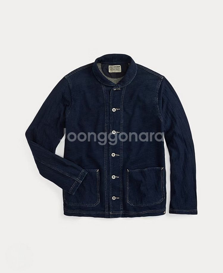 RRL 더블알엘 인디고 프렌치 테리 숄카라 가죽 자켓 ...--0