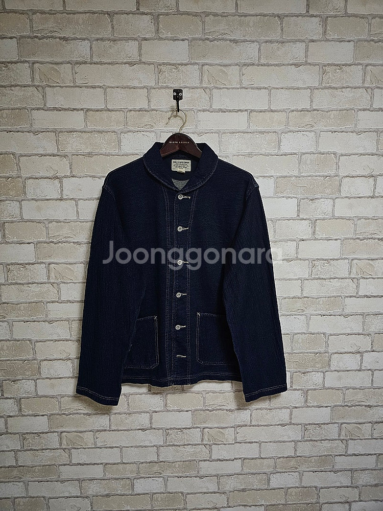 RRL 더블알엘 인디고 프렌치 테리 숄카라 가죽 자켓 ...--2