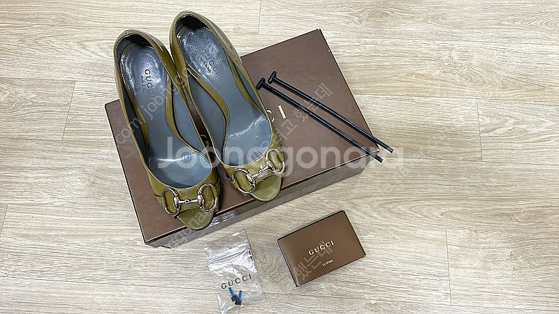 [정품] GUCCI 구찌 올리브그린 토오픈 구두 하이힐--0