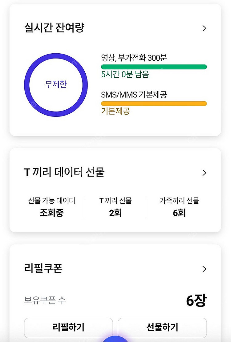 SKT 데이터 2기가 (1000)--0