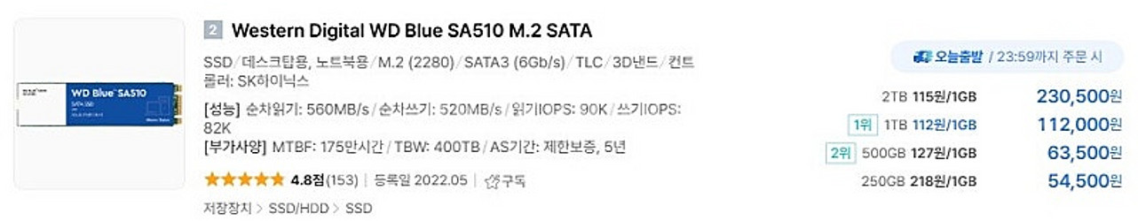 m.2 SATA방식 미개봉 WD Blue SA510 2...--1