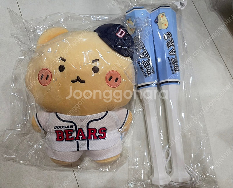 두산 망그러진곰 망곰 팔각 응원배트+중형 스탠딩 인형--0
