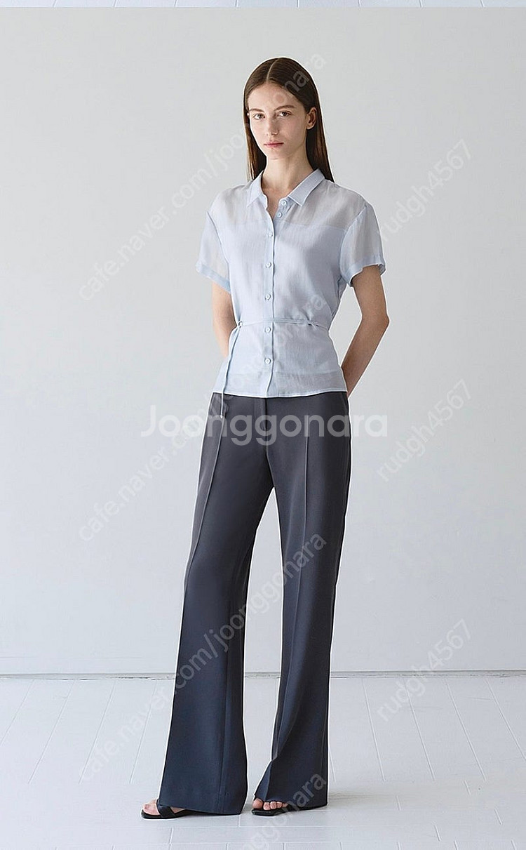 하와 오로르 시스루 셔츠 블라우스 블루 새상품--2