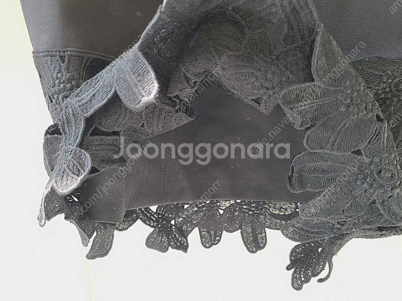 여성 블랙 검정 스커트 치마 플라워 밑단 디자인 S /...--4
